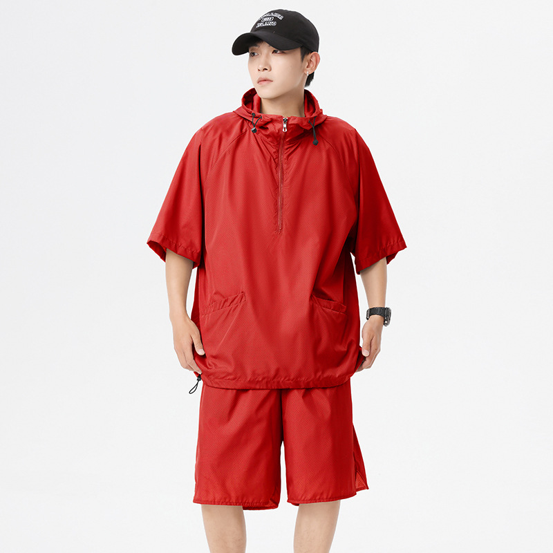 Verano casual pareja perforada transpirable pareja con sombrero protector solar traje de secado rápido con red en el interior, con informe de inspección de calidad