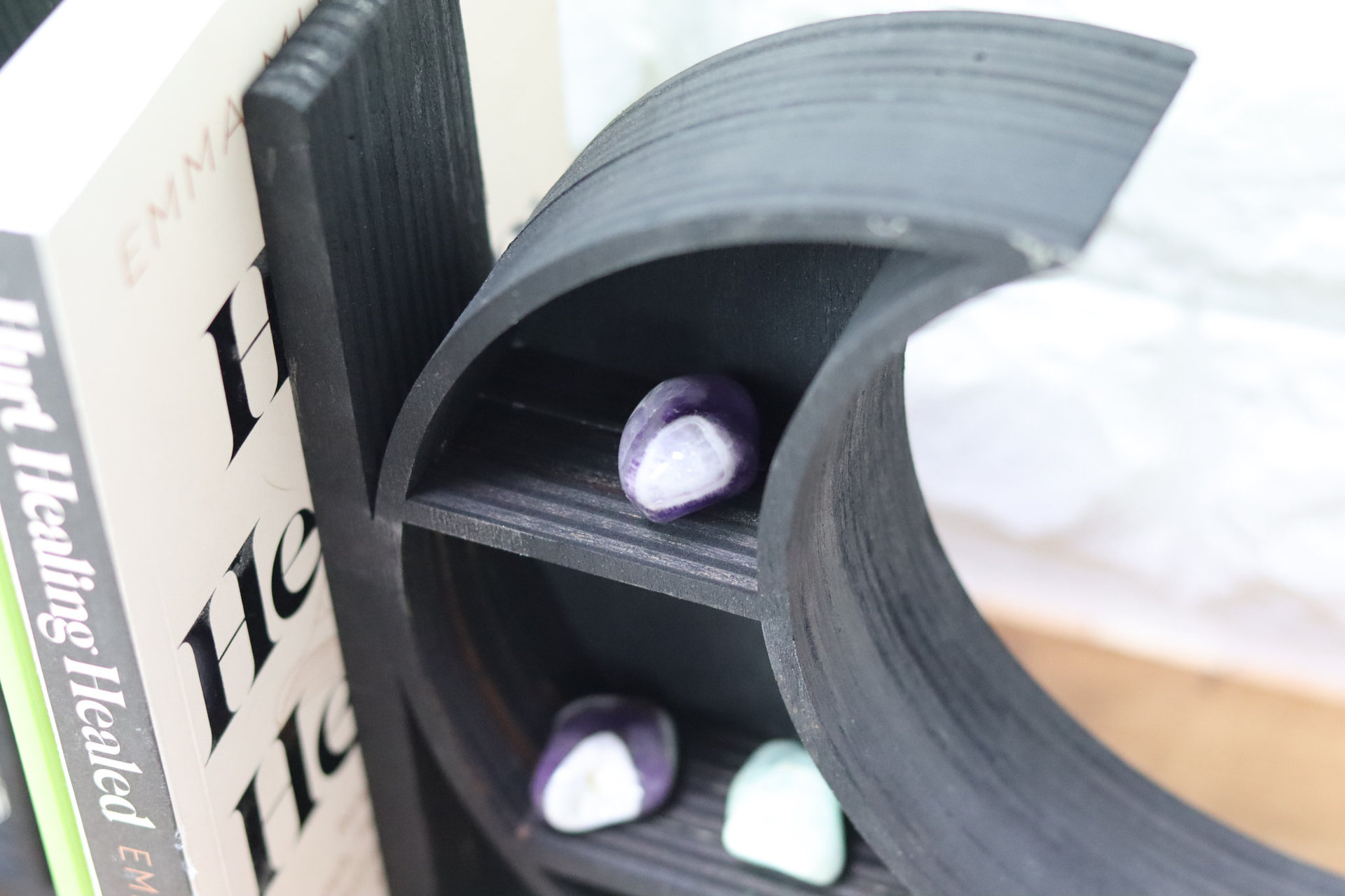 Black Sun and Moon Book Stand Crystal Display