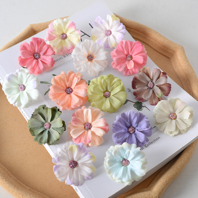 Simulación pequeña flor de crisantemo de la familia de margarita pequeña flor de sol de flores artificiales de flores de seda de tela de fijación de flores DIY material