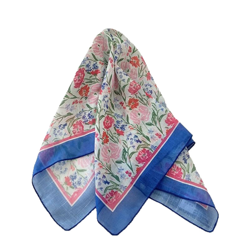 Flores toallas cuadradas nuevas versiones coreanas ins frescas, suaves y dulces, accesorios de bufandas de seda delgadas, bufandas de cuello, cinta de paquete