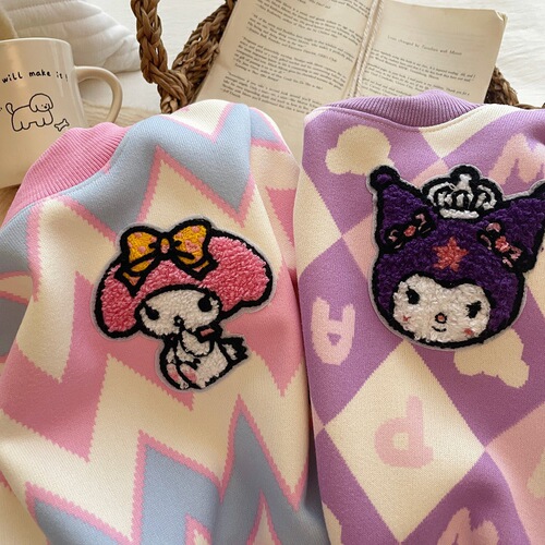 Girls' Milk Silk Sweater, Autumn/Winter Long-Sleeved Sweater for Baby Girls, Cartoon Kuroomi Thermal Base Layer, Sweet Style