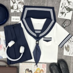 オリジナルJKユニフォーム改良白三本セーラー服ロング半袖セット春夏卒業シーズン学生クラス服ミドルウェア