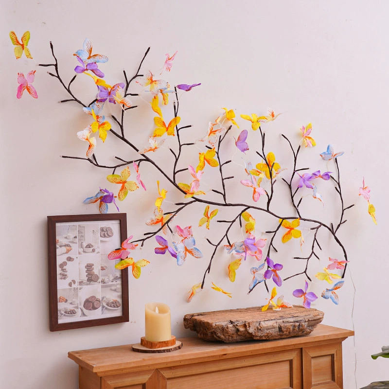 LED rattan branch light string, bendable wall branch with warm LEDs, 72 or 96 LEDs, USB + remote