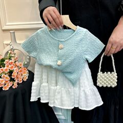 女の子の夏服セット2025新しいファッショナブルなインターネットセレブ子供服、スタイリッシュなベビー薄手半袖ショートパンツとショートスカート