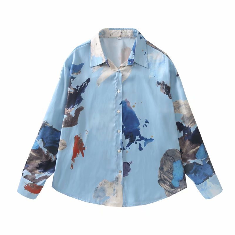 ink printing satin casual shirt  NSAM49537