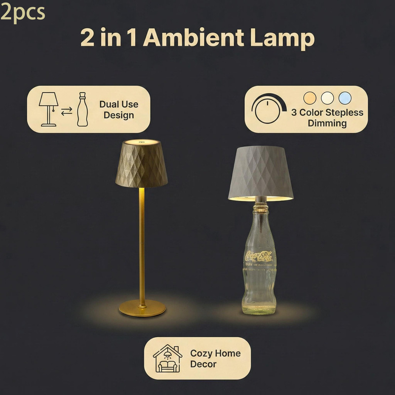 Dual-Purpose Creative Desk Lamp, Three-Color Stepless Dimming, Ins-Style Desk Lamp, Creative High-End Light Luxury Bedside Lamp, Led Lamp