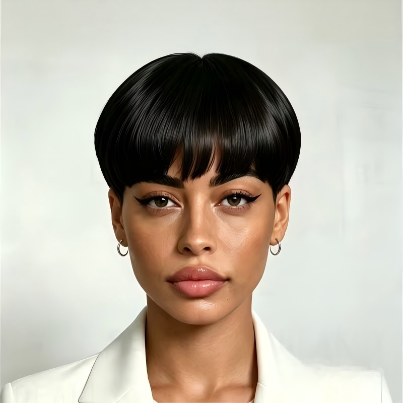 Cross-border women's short wig with pot cap, short pixie full headpiece, available in multiple colors, with full bangs and a straight bob cut