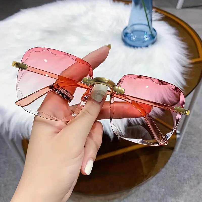 Frameless Square Sunglasses Trendy Fashionable Beveled Edges For Men And Women Street Style High End Runway Look_voghion.com