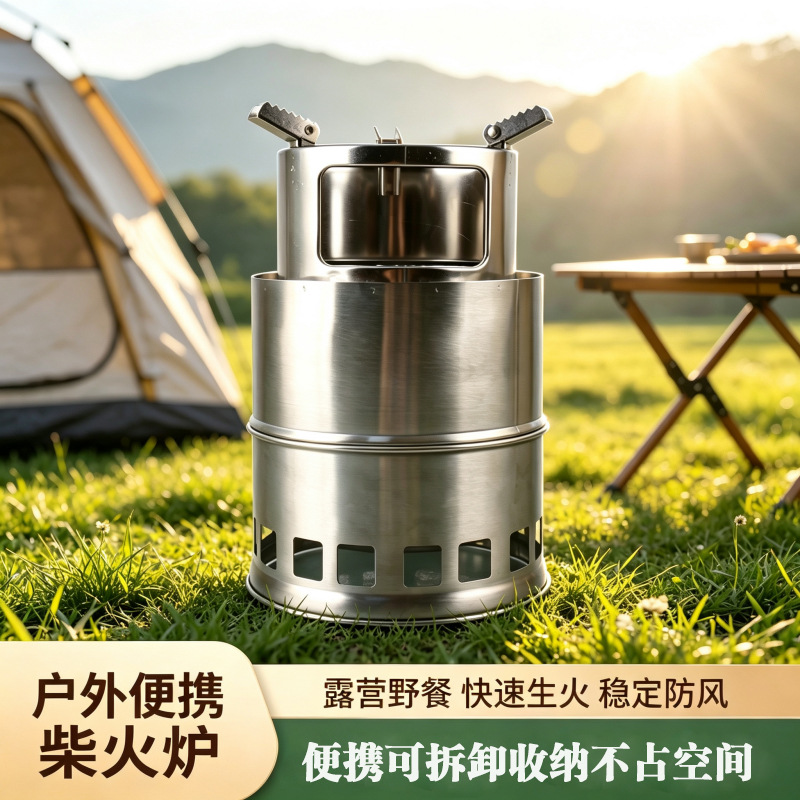 户外便携柴火炉不锈钢折叠野营炉具多功能露营野餐煮茶烧水炉