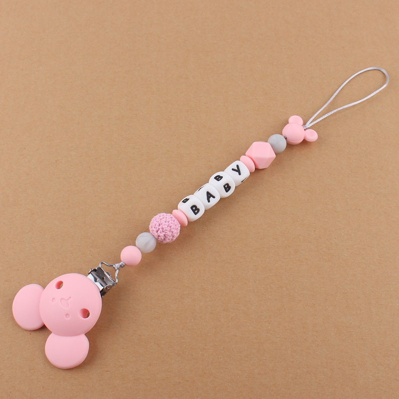 Nuevo bebé suministros animal de dibujos animados de silicona chupete clip calmante bebé DIY mordedura chupete cadena anti-gota