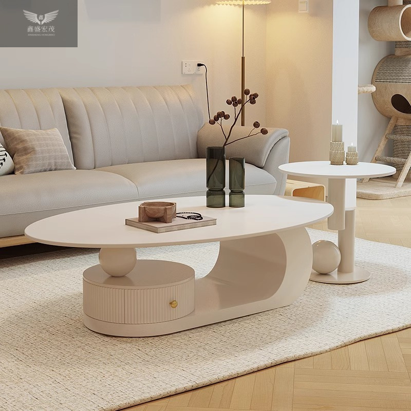 Mesa de té moderna minimalista ovalada de roca nórdica de lujo ligera sala de estar doméstica de alta calidad pequeña combinación de mesa