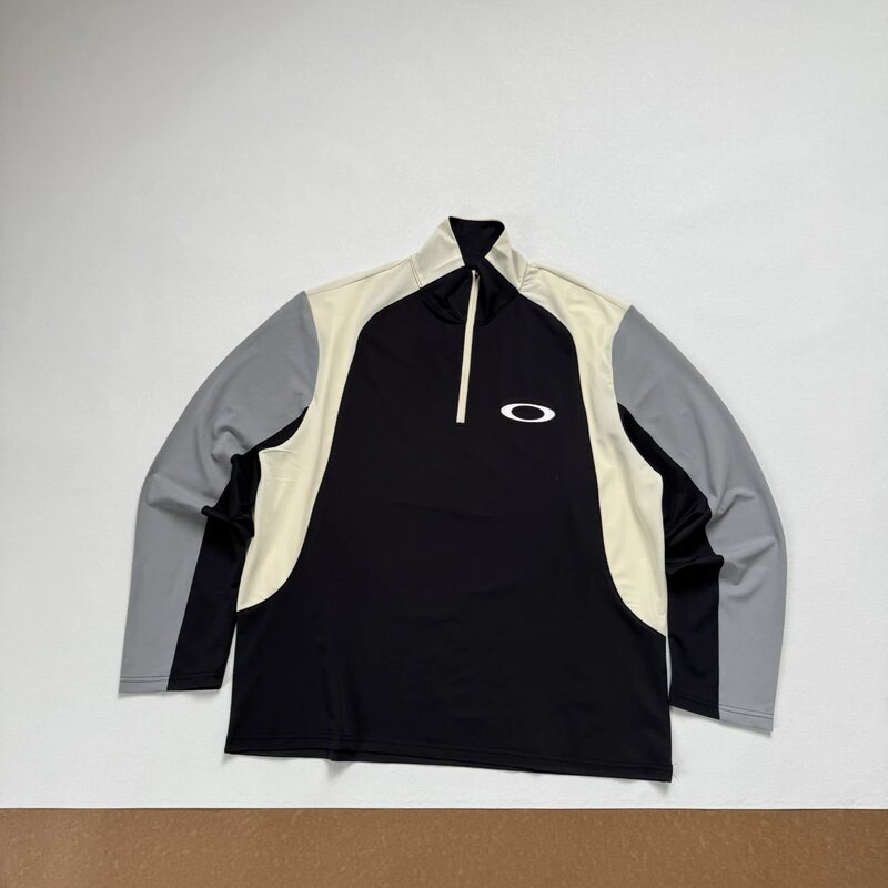 90's Sports Fashion VTG Ancient O @ kley Half Zipper Design Color Splicing Sports Quick-drying Long Sleeve T-shirt