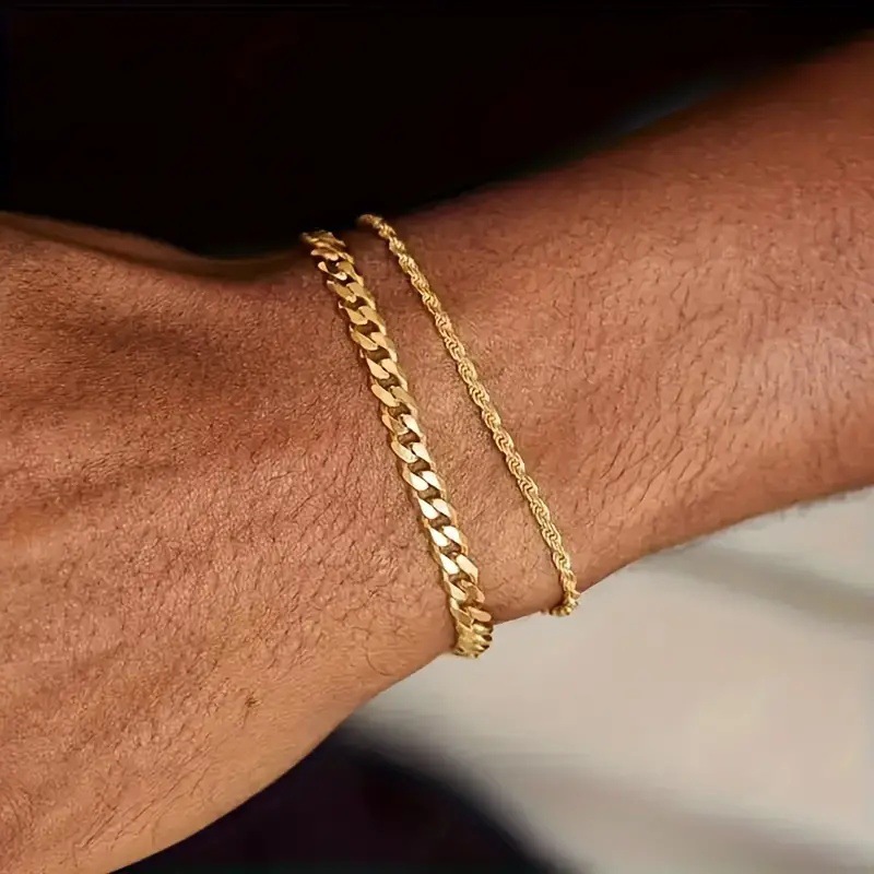European and American Cross-border Jewelry Fashion Men's Twist Chain Hip-hop Bracelet suit Simple Cuban Chain Two-piece Bracelet