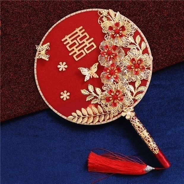 推荐结婚团扇子中式婚礼秀禾服古风出嫁手捧花手工喜扇成品|undefined