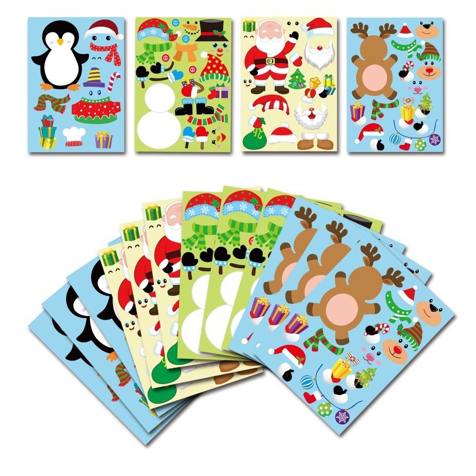 亚马逊爆款 圣诞节24 张制作儿童动DIY贴纸 圣诞节派对24张贴纸