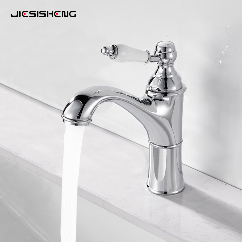 French Brass Vintage Basin Faucet Bathroom Bathroom Counter Basin Sink Sink Hot and Cold Splash-proof Faucet