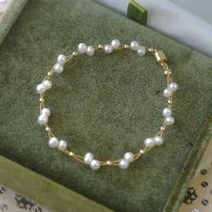 [Mermaid Foam] Fairy Fluttering Natural Freshwater Pearl 14K Gold Bracelet Bracelet with Iron Buckle Lace for Women