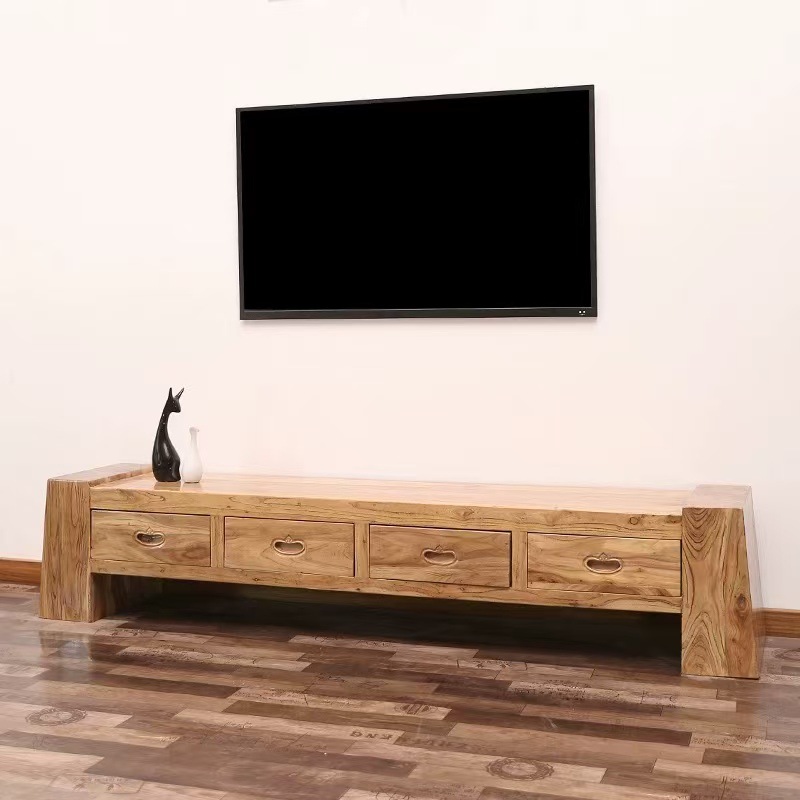 Old Elm Tv Cabinet for Home Living Room, All Elm Simple Long Floor Cabinet with Weathered Texture, Home Solid Wood Tv Cabinet