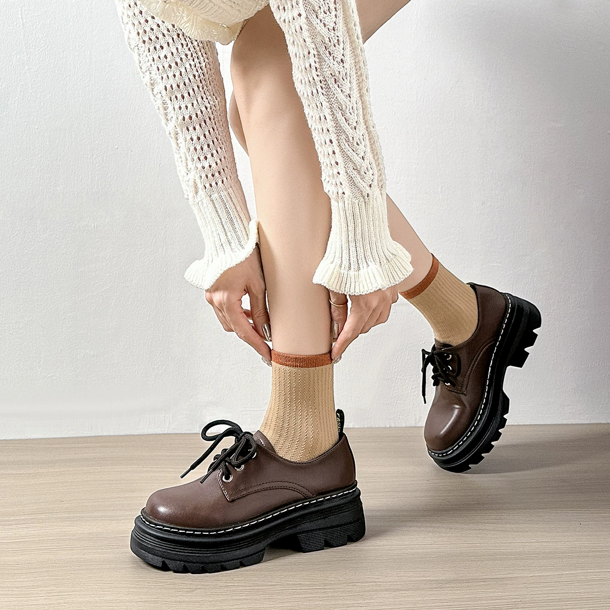 威威女郎 Loafers, shoes platform English style, high shoes for leather shoes, British style