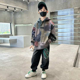 韩系男童春装套装2026新款中大儿童春秋季男孩洋气连帽运动卫衣韩