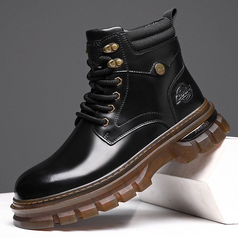 Boots Men's High-Top Leather Boots Retro Work Boots Winter New Velvet Warm Cotton Shoes British Style Thick-Soled Boots