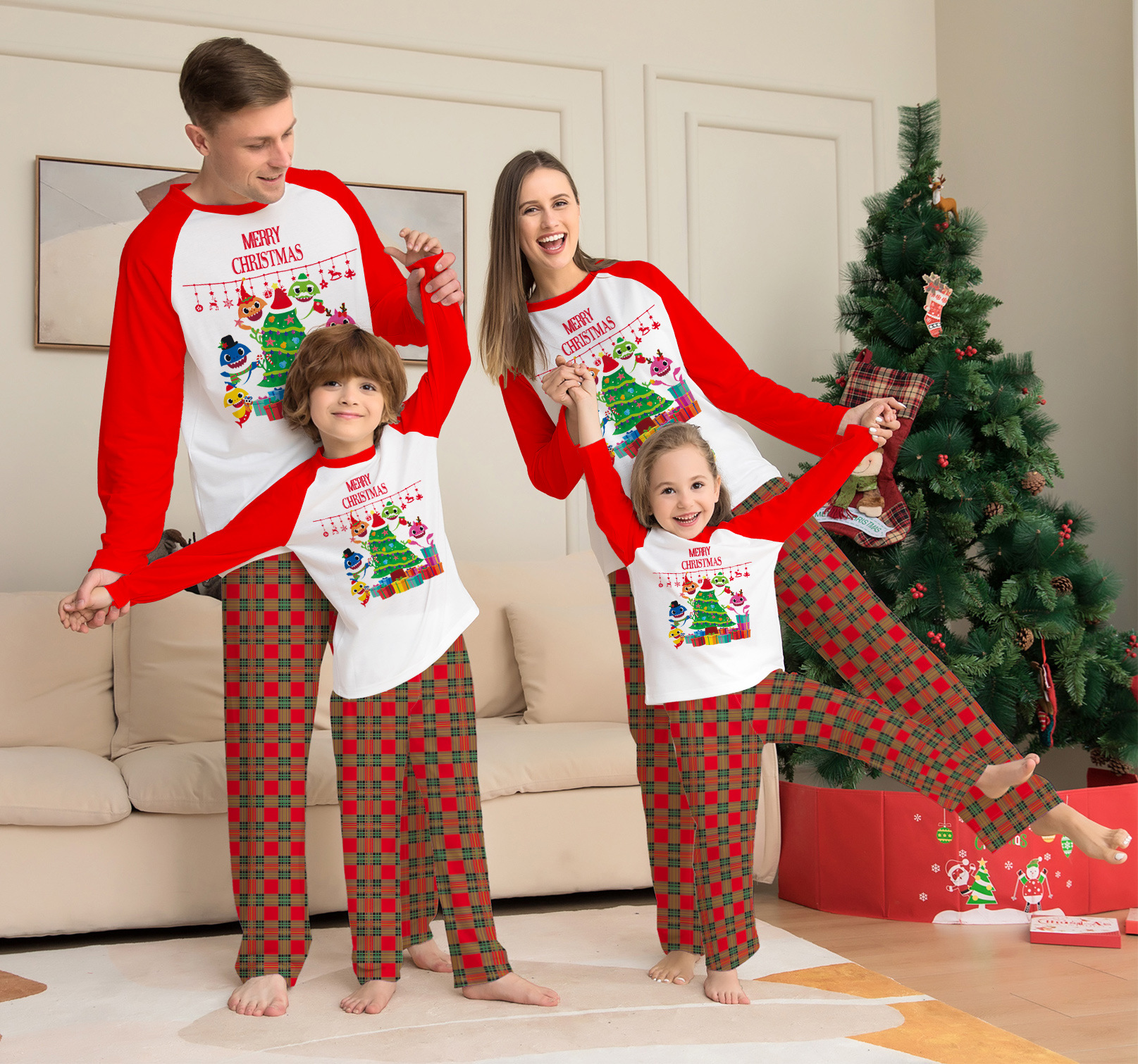 80g Weight Long Sleeve Sleeve Length Family Look Cartoon Pant Co-ord Set T-shirt Two-Piece Sets