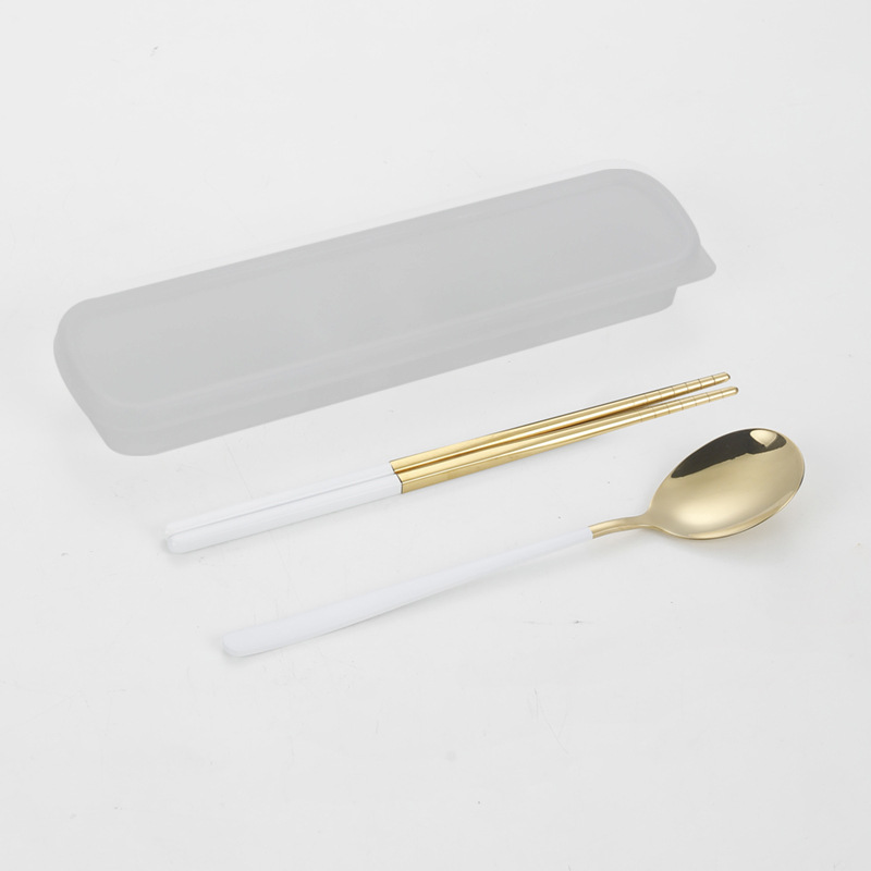 304 vajilla de acero inoxidable cuchara coreana tenedor palillos estudiante portátil conjunto de tres piezas traje creativo regalo puede ser logotipo personalizado