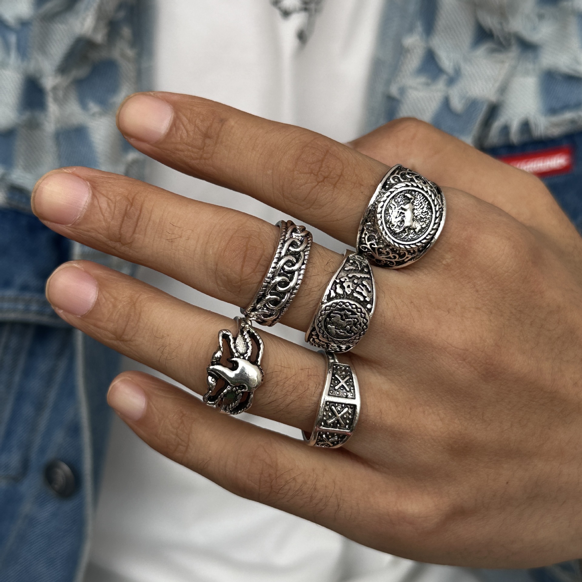 One Size Ring Size Hip-Hop Retro Animal Alloy Plating Men's Rings Men Ring Sets