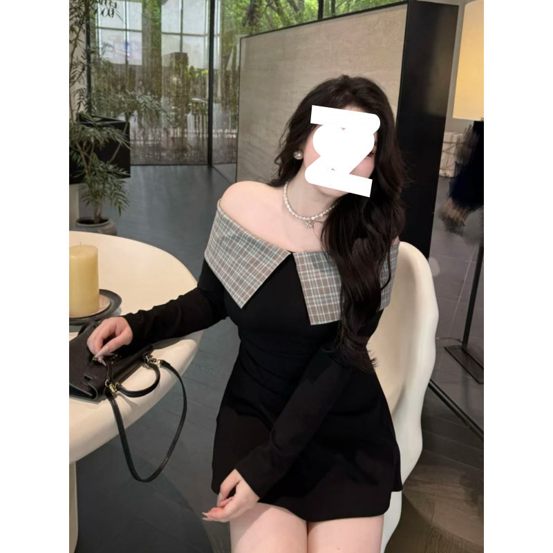 大码女装纯欲一字肩长袖连衣裙秋冬季胖mm修身显瘦|undefined