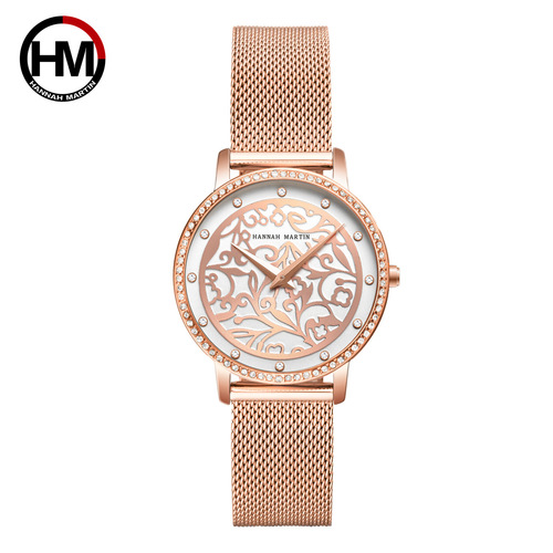 Chinese style paper-cut window grille antique style watch Ladies diamond-encrusted Japanese movement waterproof engraved flower watch
