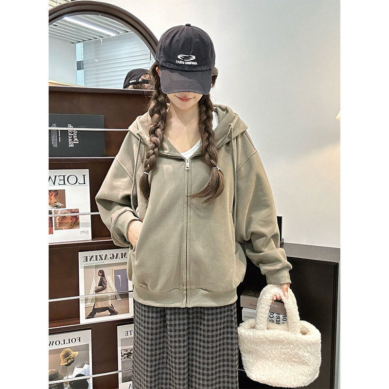 灰色连帽卫衣女春秋季2025新款宽松小个子慵懒风早秋外套开衫上衣|undefined