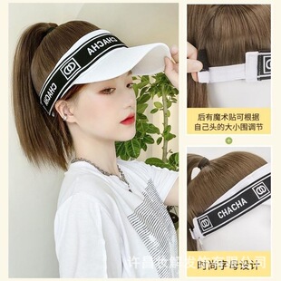 Wig women's short straight hair integrated empty top hat fashion full head cover summer sun protection ponytail peaked cap baseball cap