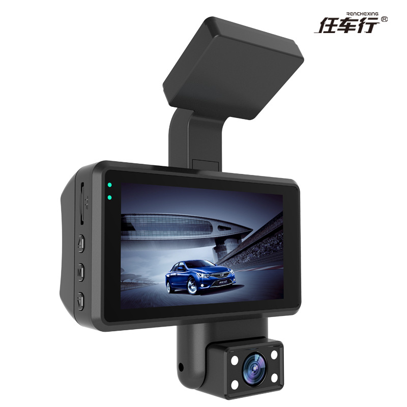 DVR (dash cam) para automóvil de 3 pulgadas, HD, visión nocturna, grabación delantera/trasera e interior, doble grabación, transfronterizo.