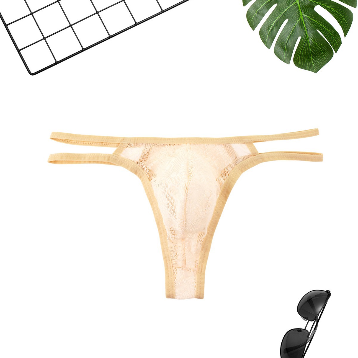 Seksualios vyriškos stringai su dvigubu diržu ir nėriniais_voghion.com