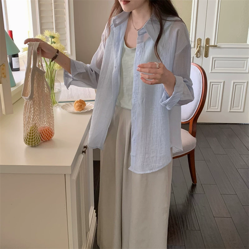 YS8 Real Shot, летняя тонкая рубашка на шнуровке с разрезом сзади, женская солнцезащитная рубашка, новая универсальная корейская модная подкладка из тенселя