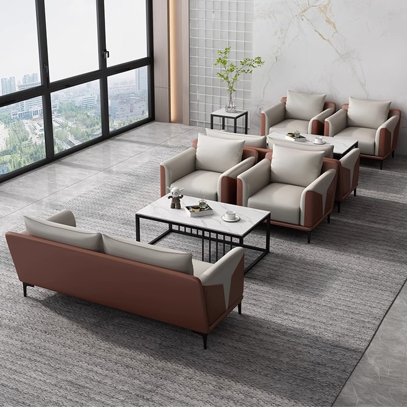 Sofá de cuero moderno de lujo ligero combinación de sofá de oficina hotel de negocios sofá doméstico sala de estar de oficina de negocios sofá