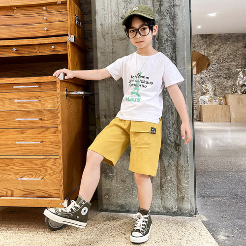 Children's Summer Shorts for Boys, Outwear Pants, Korean Style, for Middle and Big Kids, Loose and Thin, Summer Sports Five-Finger Casual Pants