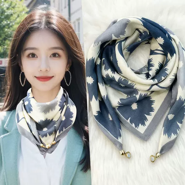 2025 Triangle Spring Autumn Winter Square Scarf Magnetic Buckle Silk Scarf New Scarf Women's Warm Cotton and Linen Scarf Small Square Magnetic Buckle