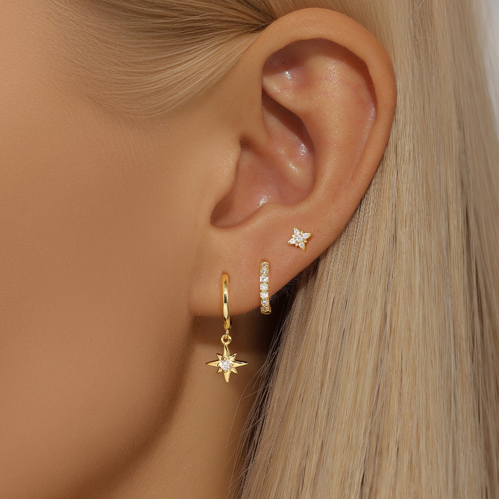 6g Weight 925 Sterling Silver Ear Needle Material Zircon Inlay Material Drop Earrings, Earrings, Ear Studs Classification 3 Pieces Set Quantity Daily, Street Occasion 925 Sterling Silver Material Geometric Pattern Women's Gender Inlay Design Simple Style, Shiny Style 3 Pieces Set 925 Sterling Silver Zircon Geometric Drop Earrings Earrings Ear Studs 7