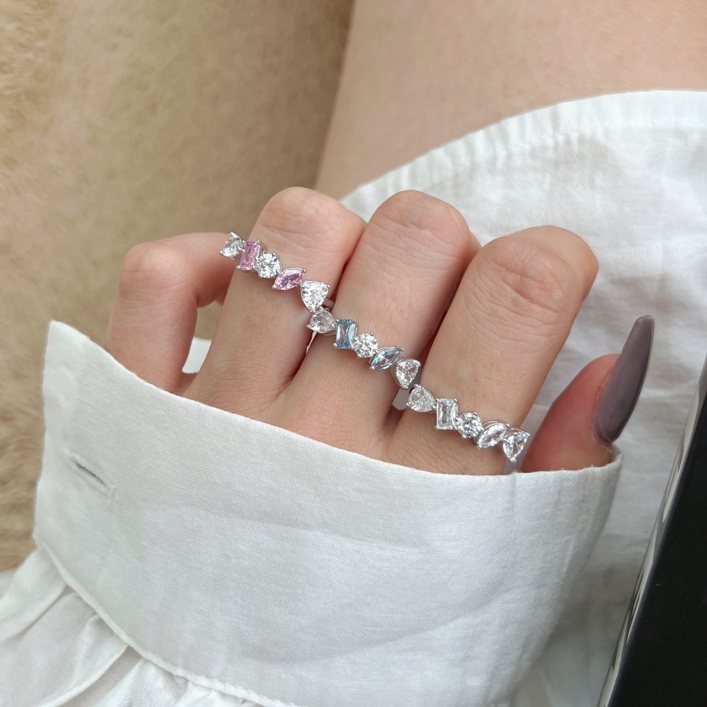 6g Weight Zircon Inlay Material Rings Classification 5, 9, Adjustable Ring Size 1 Piece Quantity Holiday, Daily Occasion 925 Sterling Silver Material Geometric Pattern Women's Gender Plating, Inlay Design Basic, Modern Style, Classic Style Style 925 Sterling Silver Zircon Geometric Rings 17