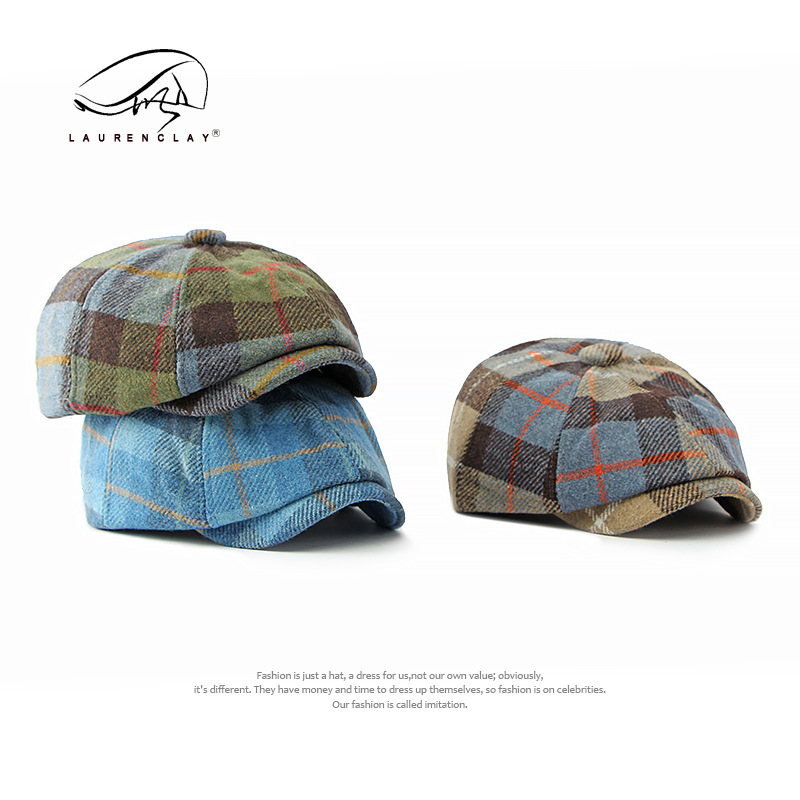 2023 otoño nuevo octogonal sombrero hombres y mujeres británico vintage boina de lana a cuadros newsboy sombrero casquillo