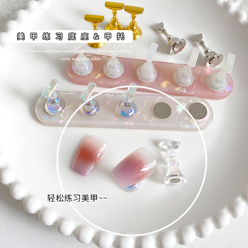 Manicure Transparent Agate Imitation Shell Nail Polish Glue Practice Stand Acrylic Chess Piece Wearable Nail Polish Glue Holder