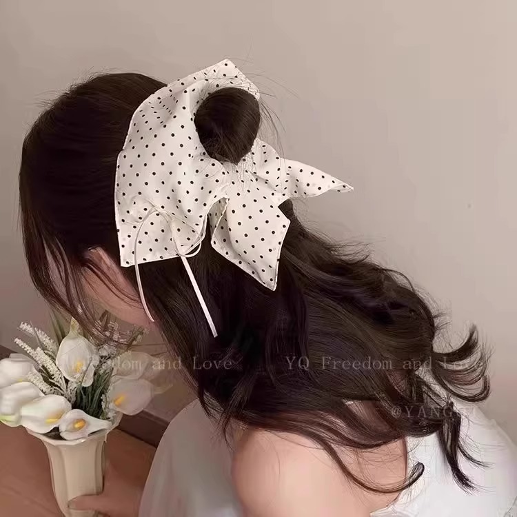 韩系波点蝴蝶结发圈森系女气质温柔高级感大肠发圈加大大号可爱|undefined