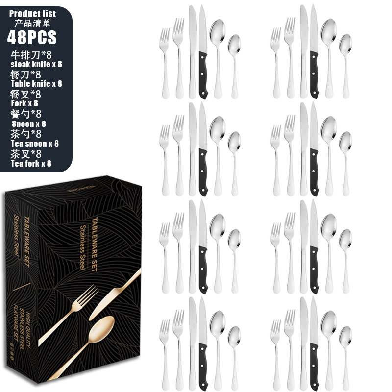 Conjunto de cubiertos de acero inoxidable 1010 cuchillo y tenedor cuchara set set set set 24 piezas set de carne de carne occidental cuchillo y tenedor