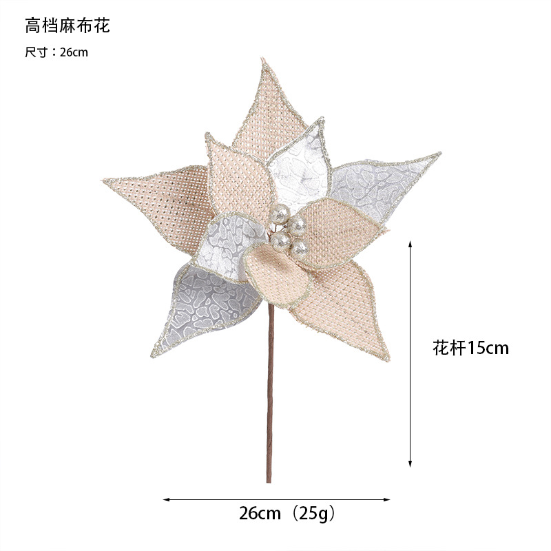 Madera de alta calidad árbol de Navidad flor falsa tela de lino hecha a mano flores de Navidad coronas de flores de boda decoración de caña