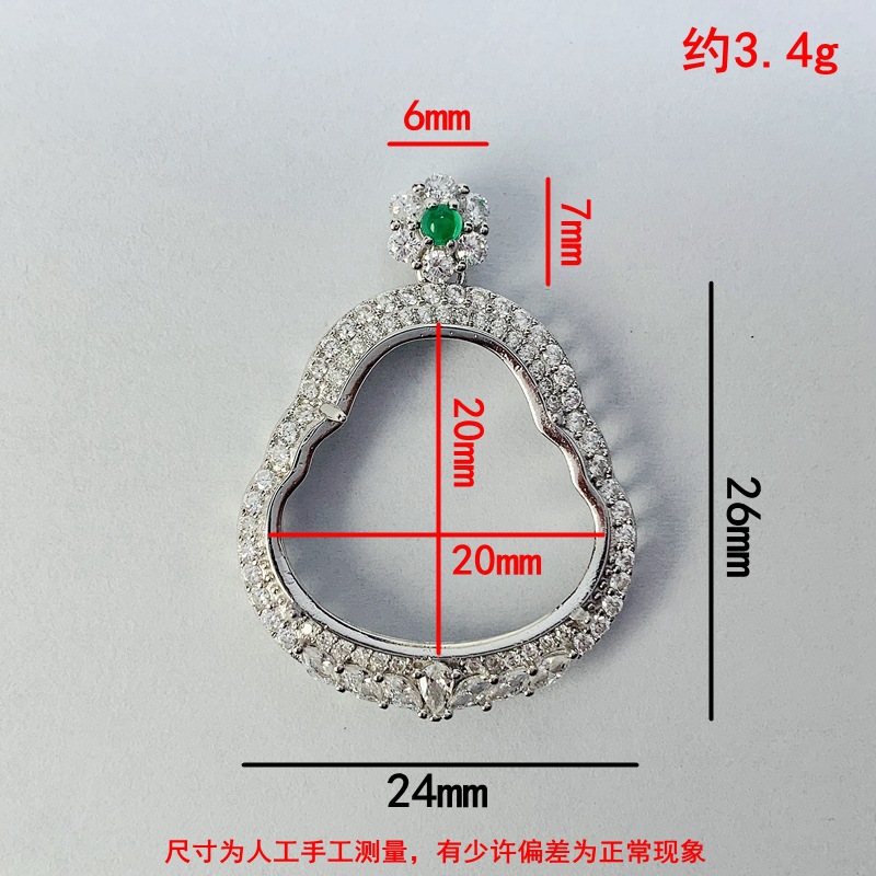 铜镀银镶嵌满钻玉髓弥勒佛笑佛大肚佛精致高级佛公吊坠玉器空托