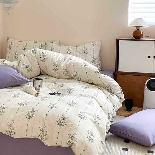 韩式经典紫色小碎花被套三四件套学生宿舍床单被罩1.8m床