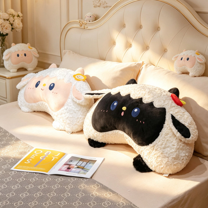 Cartoon cordero almohada juguete de peluche oveja muñeca almohada doblada almohada cojín de cabecera regalos para niños niñas