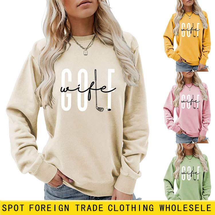 Amazon eBay new round neck sweater golf wife comfortable long sleeve cross-border spot T-shirt women's top wholesale