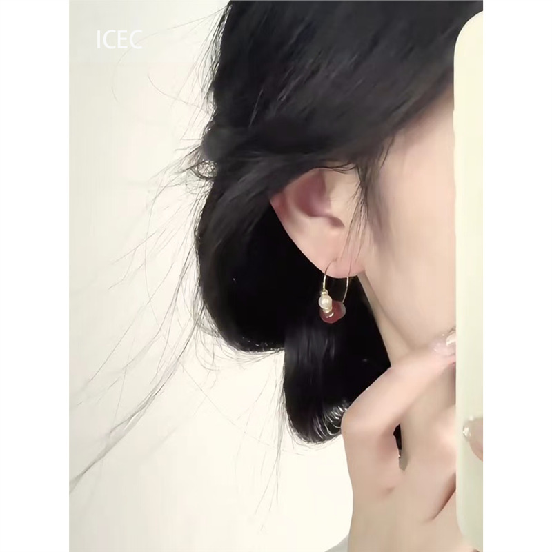 新中式仿天然石红玛瑙耳扣女款方圆脸复古耳饰小众气质串珠耳饰|undefined